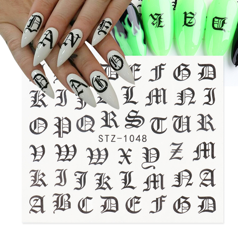 Letras ABC, arte de uñas calcomanías, pegatinas de fuente antigua en inglés, número negro, tatuaje, diseño de uñas, deslizadores de agua, envolturas para manicura, CHSTZ1046-1049 ► Foto 1/6