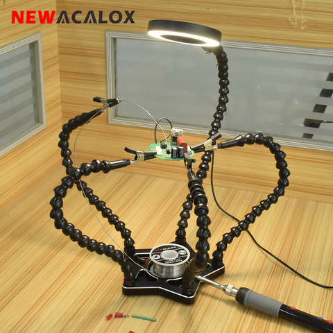 NEWACALOX-Soporte de pistola para soldar, 5 piezas, Flexible, manos de ayuda, lupa USB 3X, lámpara de mesa, estación de soldadura, herramienta de soldadura DIY ► Foto 1/6