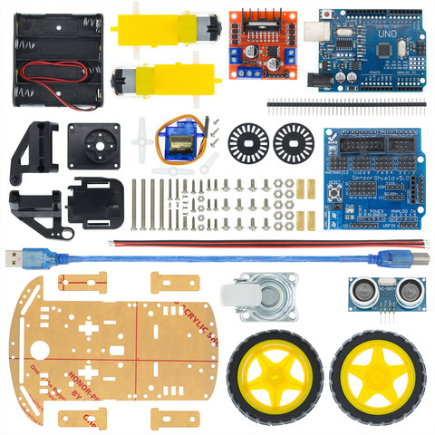 Nuevo evitar de seguimiento inteligente de Motor Robot Kit de chasis de coche velocidad codificador de la caja de batería 2WD de módulo para Arduino DIY kit ► Foto 1/6