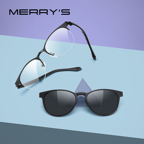 MERRYS diseño 2 en 1 imán polarizadas Clip en gafas de marco para las mujeres Clip gafas optica prescripción gafas marco S2786 ► Foto 1/6