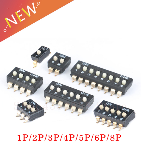 10 unids/lote tipo deslizante SMT interruptor de inmersión SMD, paso de 2,54mm 2 filas 4 pines 2 posiciones/8 pines 4 posiciones/16 pines 8 posiciones ► Foto 1/6