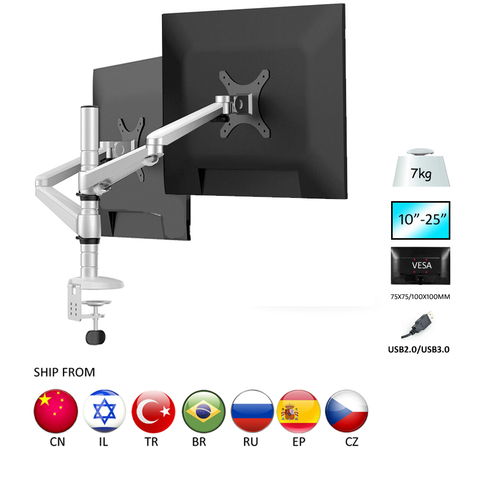 OA-4S aleación de aluminio escritorio dos brazos soporte de Monitor doble movimiento completo LED pantalla montaje brazo Base rotativa soporte ► Foto 1/1