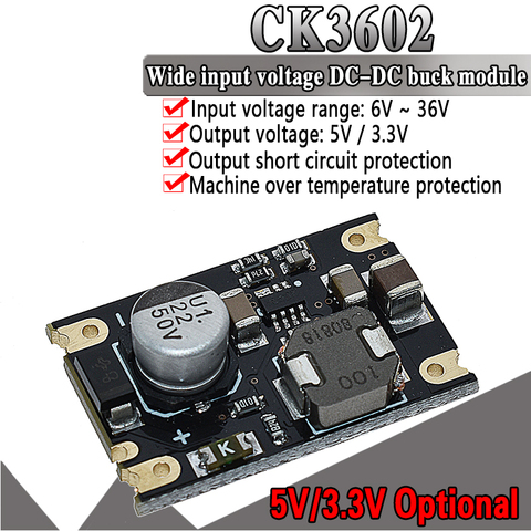 Mini módulo reductor de DC-DC, rectificador síncrono de 12V/24V/36V a 5V2A con alta eficiencia y baja corriente estática ► Foto 1/6