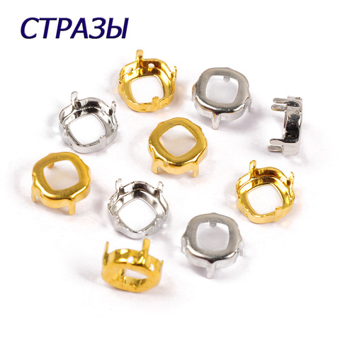 CTPA3bI-Pedestal cuadrado de diamantes de imitación, ajustes de garra chapado en oro plata, aluminio, coser Cristal, Base de cuentas ► Foto 1/5