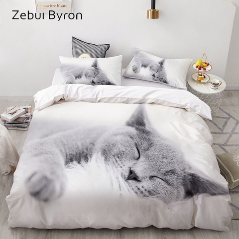 Juego de cama de lujo 3D personalizado/King/Europa/EE. UU., juego de funda de edredón, juego de edredón/Manta, juego de cama Animal mascota gato perezoso, envío directo ► Foto 1/6