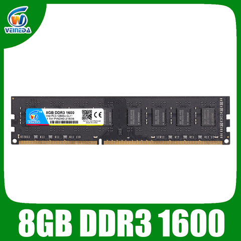VEINEDA-Memoria Ram DDR3, 4GB, 8GB, 1333, 1600, para todos o para algunos PC3-12800 de escritorio AMD, Compatible con 2GB ► Foto 1/6