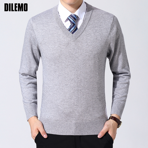 Jersey ajustado con cuello de pico para hombre, Jersey de punto grueso y cálido, ropa informal de estilo coreano para otoño, novedad de 2022 ► Foto 1/6