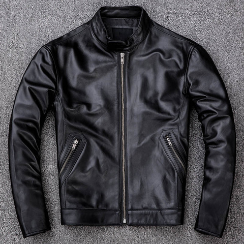 Chaqueta de piel de oveja auténtica para hombre, cazadora de aviador de talla grande 4XL, color negro, para motocicleta, Otoño, 2022 ► Foto 1/5