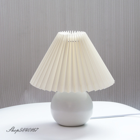 Lámpara plisada Retro Para mesita de noche, coreana, Linda lámpara escritorio para dormitorio, para cama de princesa, decoración de Base de cerámica, luz LED ► Foto 1/6