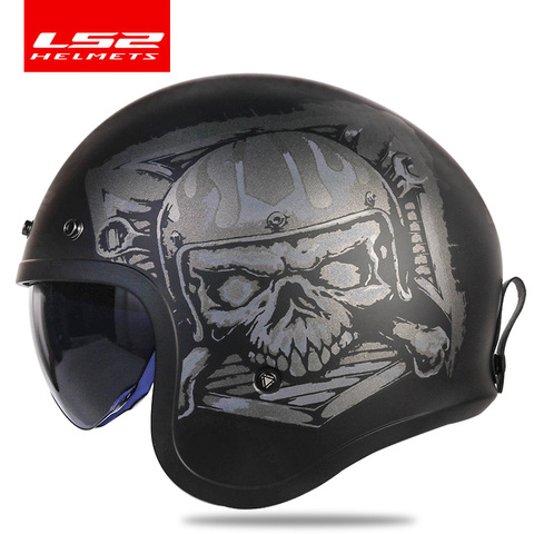 LS2-Casco de cara abierta para motorista Spitfire, modelo retro vintage de aviación, diseño a la moda, con visera de burbuja y hebillas OF599 ► Foto 1/6