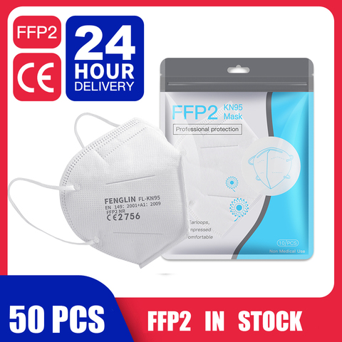 Mascarilla Facial FFP2 KN95 desechable no tejida, máscara de seguridad FFP2 filtrante, 50 Uds., envío desde España y Francia ► Foto 1/6