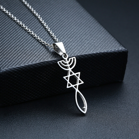 Mujer mesiánica signo encanto, collar de Estrella de David mujeres Menorah pescado colgante collares para regalo ► Foto 1/6