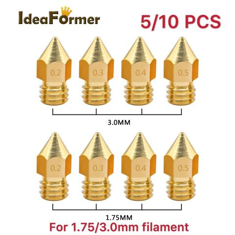 5/10 Uds MK8 latón boquilla 1,75/filamento de 3,0mm extrusor cabezal de impresión de 0,2/0,3/0,4/0,5mm para CR10 CR10S Ender3 3D piezas de la impresora ► Foto 1/6