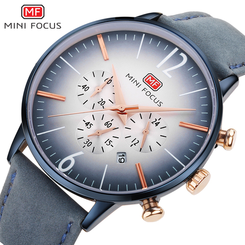 Reloj de cuarzo de negocios para hombre MINIFOCUS, reloj deportivo informal a la moda con correa de cuero para hombre, reloj Masculino de cuarzo ► Foto 1/6