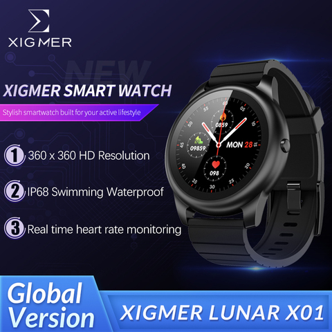 Xigmer Lunar X01 reloj inteligente completamente táctil Pantalla de Monitor de ritmo cardíaco durante el sueño IP68 impermeable iOS Android versión Global ► Foto 1/6