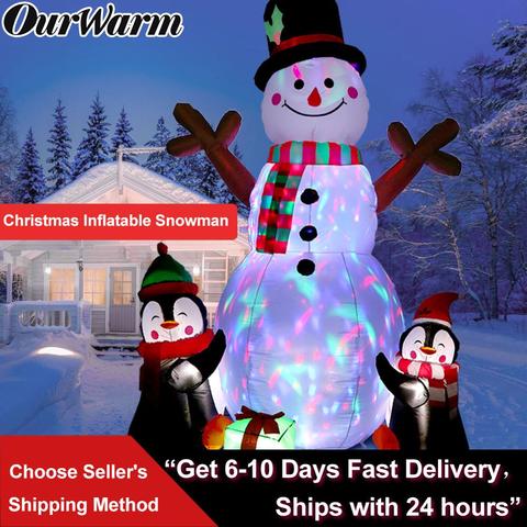 OurWarm-decoraciones navideñas de 183cm, muñeco de nieve mejorado, artículos de utilería hinchables, juguete inflable para interiores y exteriores, decoraciones de jardín ► Foto 1/6