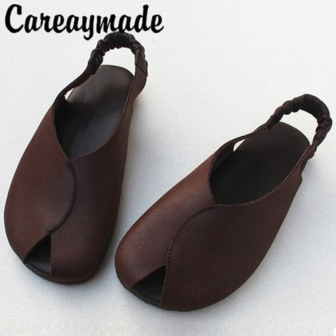 Careaymade-Sandalias Retro hechas a mano para mujer, calzado de piel auténtica, con fondo suave, Original, de una sola cabeza ► Foto 1/6