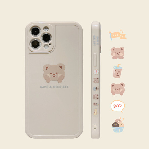 Funda de teléfono Retro para iPhone, funda de protección suave con diseño de oso y leche de té y burbujas para iPhone 12 11 Pro Max XS MAX XR 7 8 Plus 7Plus ► Foto 1/6