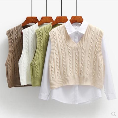 Suéter corto de punto para mujer, sin mangas, suelto, con cuello en V, JW9899 ► Foto 1/6