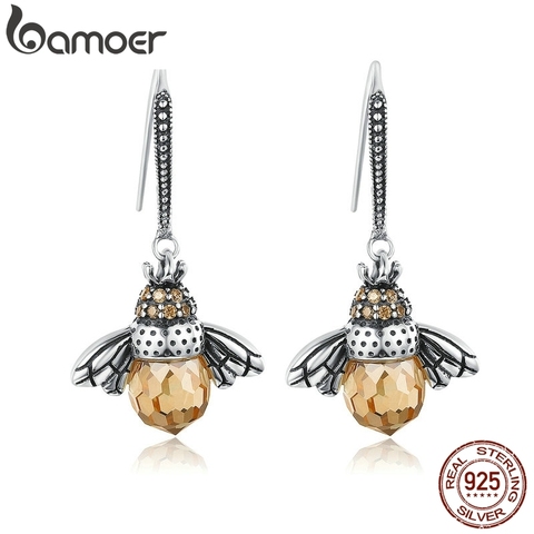 BAMOER Venta caliente genuina 925 Plata de Ley encantadora naranja abeja Animal pendientes para las mujeres regalo de joyería fina Bijoux SCE149 ► Foto 1/5