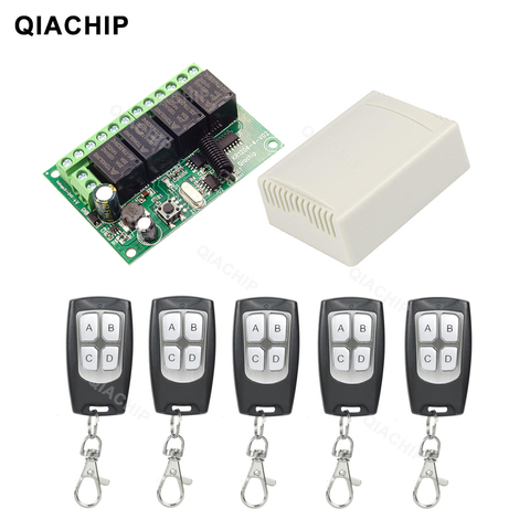 QIACHIP-interruptor inalámbrico Universal de 433Mhz, Control remoto RF, CC de 6V, 12V, 24V, 4 canales, receptor de relé RF y transmisor de llavero ► Foto 1/6