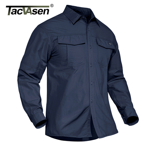 TACVASEN-camisas militares tácticas de verano para hombre, camisas de trabajo ligeras de secado rápido, camisetas de combate de manga larga, camisetas de ejército, camisetas de peces ► Foto 1/6