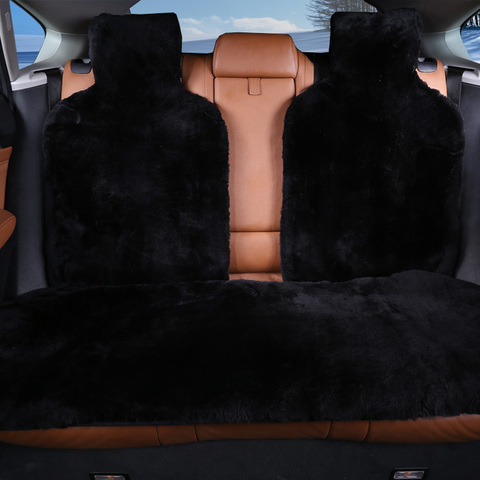 ROWNFUR-fundas de asiento de coche de piel de oveja australiana, 100% Natural, tamaño universal, cubierta de asiento negra, accesorios para automóviles, 2016 ► Foto 1/5