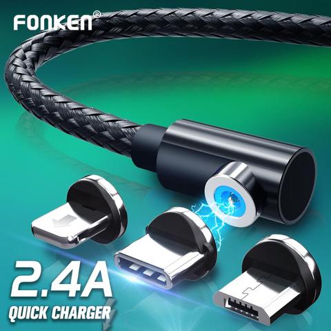 FONKEN-Cable magnético USB tipo C para teléfono, Cable Micro USB de carga rápida para iPhone y Tablet, 1m, 2m, 2.4A ► Foto 1/6