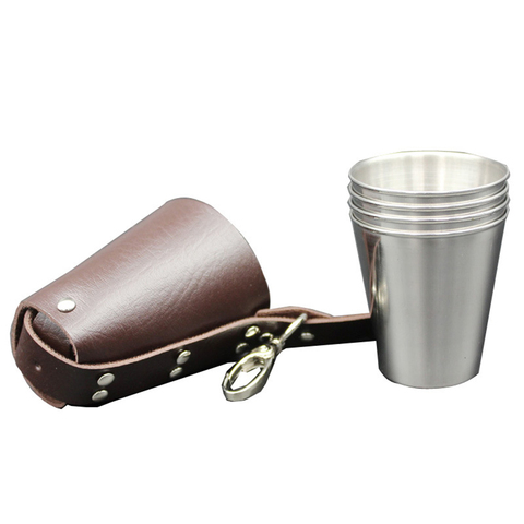 Copas de vino de acero inoxidable, 4 Uds., 70ml, taza de agua, llavero exterior portátil, taza de Camping, whisky, juego de viaje, herramientas para beber ► Foto 1/6