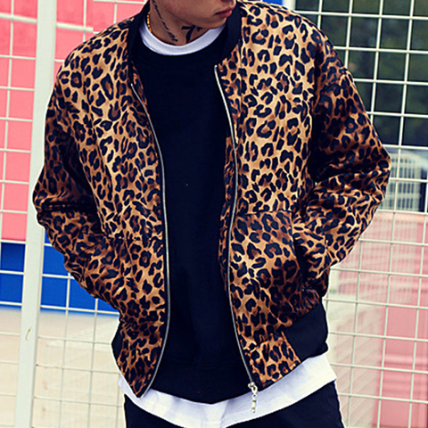 Estampado de leopardo chaqueta de béisbol de estilo de moda para hombre 2022 chaqueta de otoño clásico personalidad abrigo de Hip Hop club nocturno Bar peluquería ► Foto 1/6