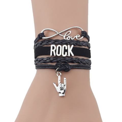 Little MingLou Infinity love Rock pulsera corna horned mano cornuta amuleto cuero música hombres pulseras y brazaletes para mujeres ► Foto 1/6