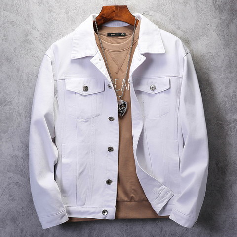 Chaqueta vaquera clásica para hombre, abrigo informal con bolsillo de calle, una hilera de botones, color blanco, rosa y negro, otoño ► Foto 1/6