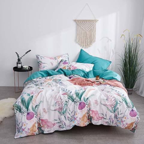 Svetanya-Juego de ropa de cama de algodón egipcio, edredón nórdico con hojas de Pastoral Floral, ropa de cama de tamaño Queen, Sábana bajera ajustable ► Foto 1/6