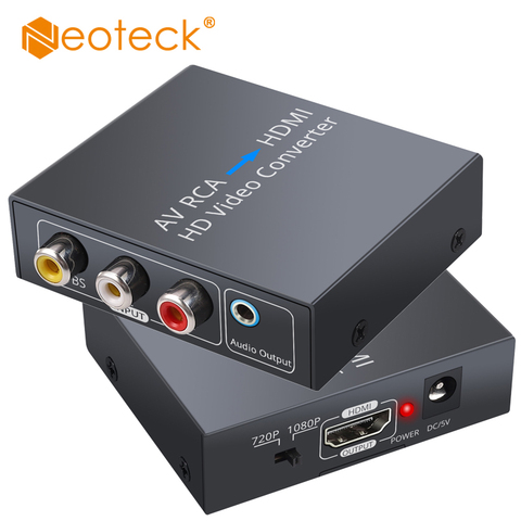 Neoteck RCA al convertidor de HDMI AV a HDMI convertidor de vídeo apoyo PAL/NTSC 1080P compuesto RCA adaptador CVBS con 1,5 m de Cable AV ► Foto 1/6