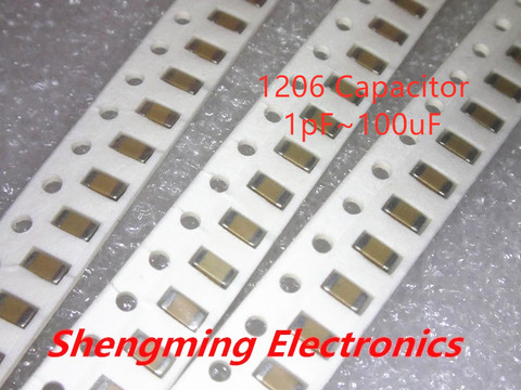 100 Uds 1206 SMD Chip de película gruesa condensador cerámica multicapa 0.5pF-100uF 10NF 100NF 1UF 2,2 UF 4,7 UF 10UF 1PF 6PF 103 de 104 a 105 ► Foto 1/1