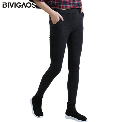 BIVIGAOS mujeres inclinado bolsillo lavado Jeans lápiz polainas Pantalones Leggings Denim vaqueros ajustados Jeggings pantalones de las mujeres ► Foto 1/6