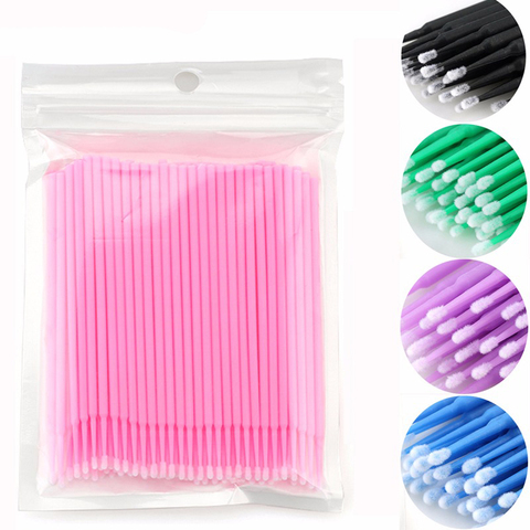 100 unids/set colores desechable de algodón de pestañas cepillos de limpieza muestra extensión herramienta cosmética para hacer de palo de pestañas ► Foto 1/6