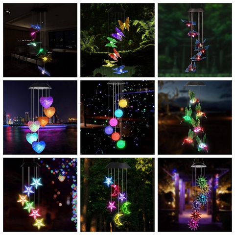 Campanilla de viento Solar LED, bola de cristal, campanilla de viento, luz que cambia de Color, resistente al agua, luz Solar colgante para el hogar y el jardín ► Foto 1/6