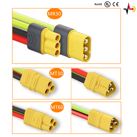 Cable de toma de conexión MR30 MT30 MT60, macho hembra, 3 pines para Dron, helicóptero, batería de iones de litio, Amass, chapado en oro ► Foto 1/4