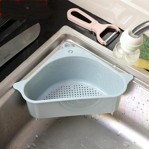 Escurridor Triangular para fregadero, escurridor de verduras y frutas, cesta con ventosa, estante de esponja para almacenamiento, herramientas de cocina, estante con filtro para fregadero ► Foto 1/1