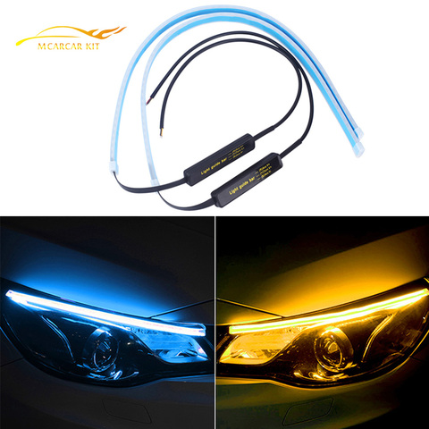 Luces De Circulación Diurna LED DRL, intermitente dinámico, tira de guía amarilla para ensamblaje de faros, 2 accesorios ultrafinos para coche ► Foto 1/6