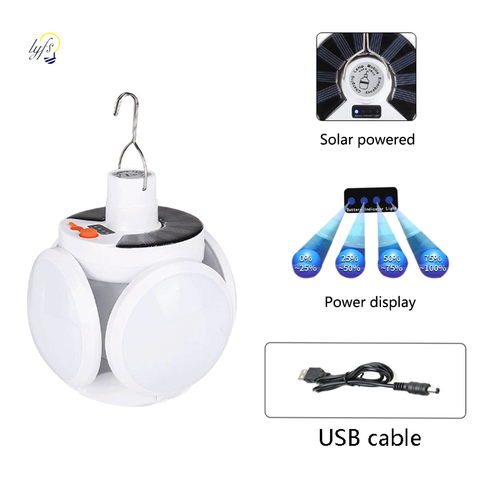 Lámpara solar para exteriores, iluminación con bombilla LED resistente al agua, luz de emergencia recargable con cable USB, perfecto para el jardín y acampada ► Foto 1/6