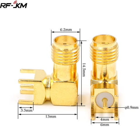 Adaptador de conector RF, conector hembra SMA, ángulo recto, 90 grados, SMA-KWE, montaje PCB, 10 Uds. ► Foto 1/6