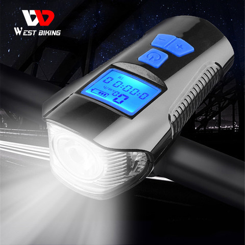 Impermeable luz de la bicicleta USB recargable luz delantera de bicicleta linterna con ordenador de bicicleta LCD velocímetro ciclismo luz de la cabeza de cuerno ► Foto 1/6