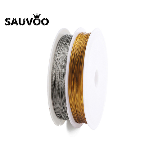 SAUVOO-rollo de cuerda de alambre de acero inoxidable, Color dorado, hilo de pesca, abalorios, collares para manualidades, fabricación de joyas, 45m ► Foto 1/6