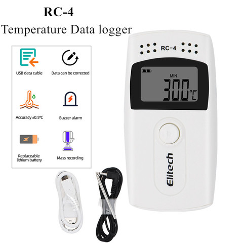 Registrador de datos de temperatura RC-4 USB, Sensor externo de 16000 puntos, grabadora de temperatura, Sensor NTC incorporado, 40% de descuento ► Foto 1/6