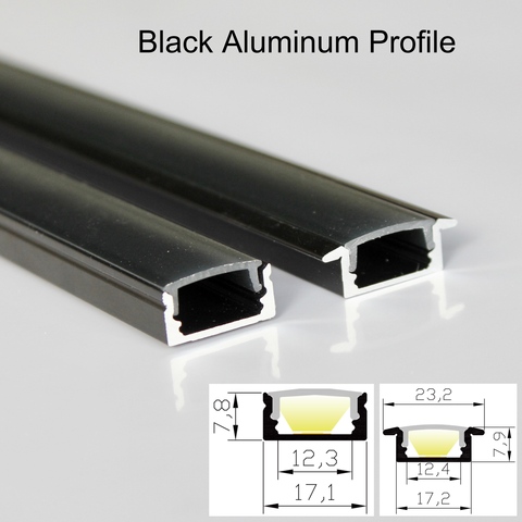 Perfil de aluminio negro para tira de luces led, tira de luz led negra/lechosa/funda transparente, 10m (20 piezas), 0,5 m por pieza ► Foto 1/4