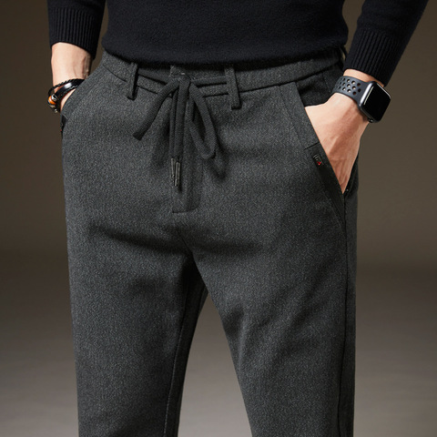 Pantalones informales cálidos de lana para hombre, pantalones de pierna recta de algodón grueso de estilo clásico, ropa de marca para hombre, Invierno ► Foto 1/6