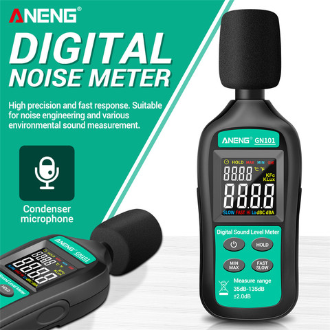 ANENG GN101 Digital medidor de ruido medición 35-135 db inteligente medidor de nivel de sonido pantalla con decibelios registrador de herramienta de diagnóstico ► Foto 1/6