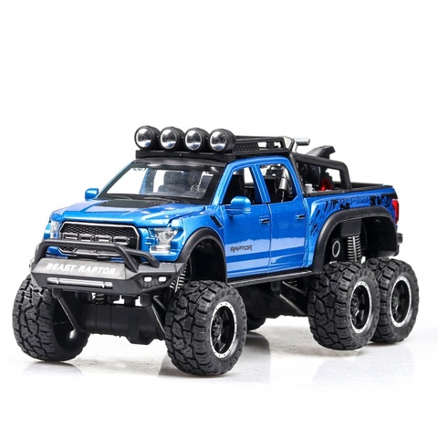 Ford Raptor F150 escala 1:32, rueda grande, modelo de coche fundido a presión con luz de sonido, coche trasero, juguetes para regalos de Navidad para niños ► Foto 1/6